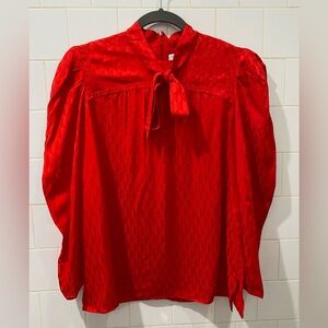 Sandro Tie Neck Satin Jacquard Blouse